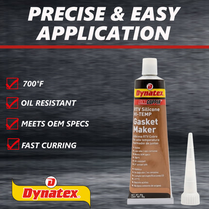 Dynatex DynaCopper RTV Silicone Copper Gasket Maker, 85g Tube - High Temperature, Non-Corrosive, and Sensor Safe Silicone Sealing Compound Made in the USA (4-Pack)