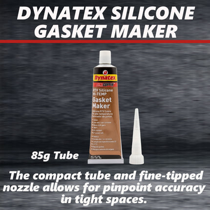 Dynatex DynaCopper RTV Silicone Copper Gasket Maker, 85g Tube - High Temperature, Non-Corrosive, and Sensor Safe Silicone Sealing Compound Made in the USA (6-Pack)
