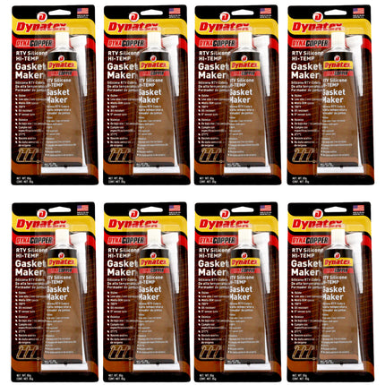 Dynatex DynaCopper RTV Silicone Copper Gasket Maker, 85g Tube - High Temperature, Non-Corrosive, and Sensor Safe Silicone Sealing Compound Made in the USA (8-Pack)