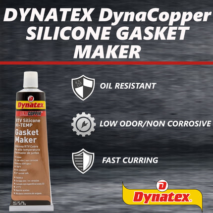 Dynatex DynaCopper RTV Silicone Copper Gasket Maker, 85g Tube - High Temperature, Non-Corrosive, and Sensor Safe Silicone Sealing Compound Made in the USA (8-Pack)