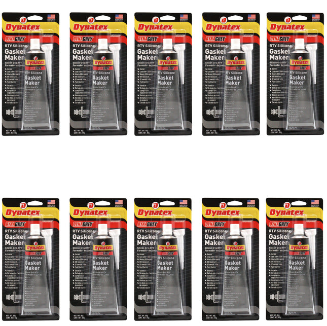 Dynatex DynaGrey RTV Silicone Gasket Maker 85g Tube - 500°F High Temperature, Sensor Safe, Low Odor, and Non-Corrosive Silicone Sealing Compound Made in the USA (10-Pack)