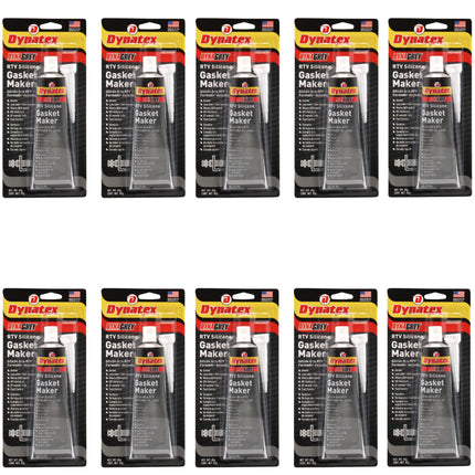Dynatex DynaGrey RTV Silicone Gasket Maker 85g Tube - 500°F High Temperature, Sensor Safe, Low Odor, and Non-Corrosive Silicone Sealing Compound Made in the USA (10-Pack)