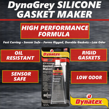 Dynatex DynaGrey RTV Silicone Gasket Maker 85g Tube - 500°F High Temperature, Sensor Safe, Low Odor, and Non-Corrosive Silicone Sealing Compound Made in the USA (10-Pack)