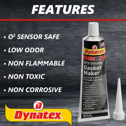 Dynatex DynaGrey RTV Silicone Gasket Maker 85g Tube - 500°F High Temperature, Sensor Safe, Low Odor, and Non-Corrosive Silicone Sealing Compound Made in the USA (10-Pack)