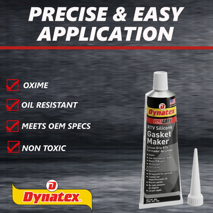 Dynatex DynaGrey RTV Silicone Gasket Maker 85g Tube - 500°F High Temperature, Sensor Safe, Low Odor, and Non-Corrosive Silicone Sealing Compound Made in the USA (10-Pack)