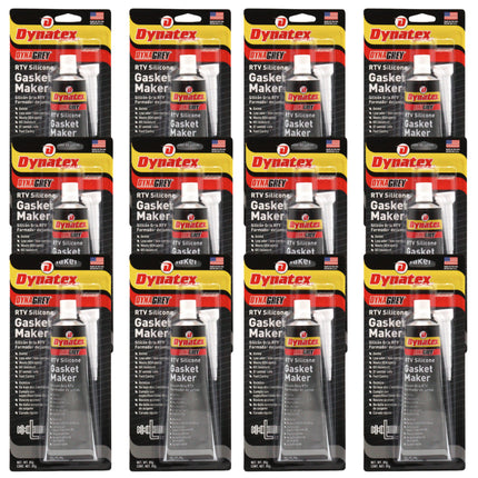 Dynatex DynaGrey RTV Silicone Gasket Maker 85g Tube - 500°F High Temperature, Sensor Safe, Low Odor, and Non-Corrosive Silicone Sealing Compound Made in the USA (12-Pack)