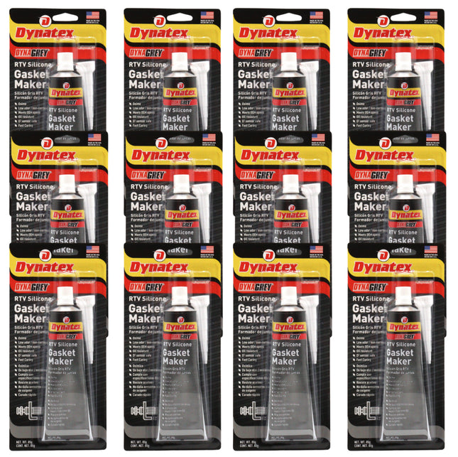 Dynatex DynaGrey RTV Silicone Gasket Maker 85g Tube - 500°F High Temperature, Sensor Safe, Low Odor, and Non-Corrosive Silicone Sealing Compound Made in the USA (12-Pack)