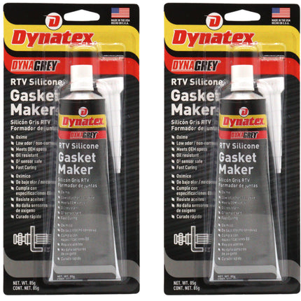 Dynatex DynaGrey RTV Silicone Gasket Maker 85g Tube - 500 Degrees F High Temperature, Sensor Safe, Low Odor, and Non-Corrosive Silicone Sealing Compound Made in the USA (2-Pack)