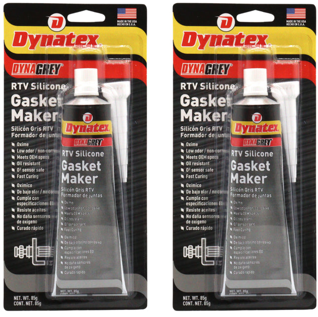 Dynatex DynaGrey RTV Silicone Gasket Maker 85g Tube - 500 Degrees F High Temperature, Sensor Safe, Low Odor, and Non-Corrosive Silicone Sealing Compound Made in the USA (2-Pack)