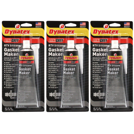 Dynatex DynaGrey RTV Silicone Gasket Maker 85g Tube - 500 Degrees F High Temperature, Sensor Safe, Low Odor, and Non-Corrosive Silicone Sealing Compound Made in the USA (3-Pack)