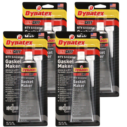 Dynatex DynaGrey RTV Silicone Gasket Maker 85g Tube - 500 Degrees F High Temperature, Sensor Safe, Low Odor, and Non-Corrosive Silicone Sealing Compound Made in the USA (4-Pack)