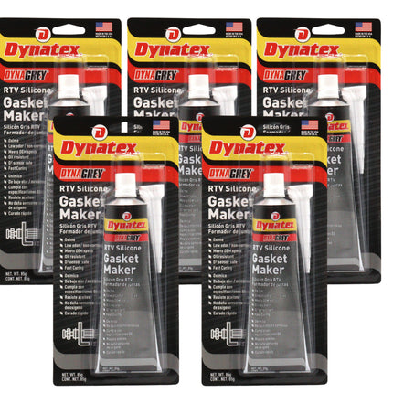 Dynatex DynaGrey RTV Silicone Gasket Maker 85g Tube - 500 Degrees F High Temperature, Sensor Safe, Low Odor, and Non-Corrosive Silicone Sealing Compound Made in the USA (5-Pack)