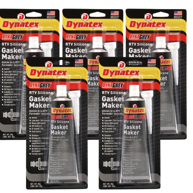Dynatex DynaGrey RTV Silicone Gasket Maker 85g Tube - 500 Degrees F High Temperature, Sensor Safe, Low Odor, and Non-Corrosive Silicone Sealing Compound Made in the USA (5-Pack)