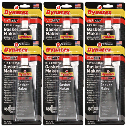 Dynatex DynaGrey RTV Silicone Gasket Maker 85g Tube - 500 Degrees F High Temperature, Sensor Safe, Low Odor, and Non-Corrosive Silicone Sealing Compound Made in the USA (6-Pack)