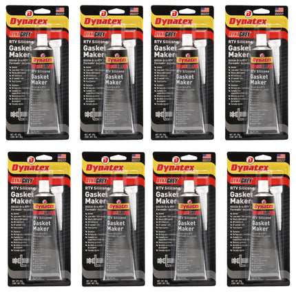 Dynatex DynaGrey RTV Silicone Gasket Maker 85g Tube - 500 Degrees F High Temperature, Sensor Safe, Low Odor, and Non-Corrosive Silicone Sealing Compound Made in the USA (8-Pack)