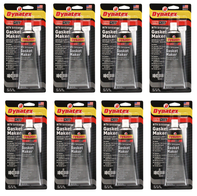 Dynatex DynaGrey RTV Silicone Gasket Maker 85g Tube - 500 Degrees F High Temperature, Sensor Safe, Low Odor, and Non-Corrosive Silicone Sealing Compound Made in the USA (8-Pack)