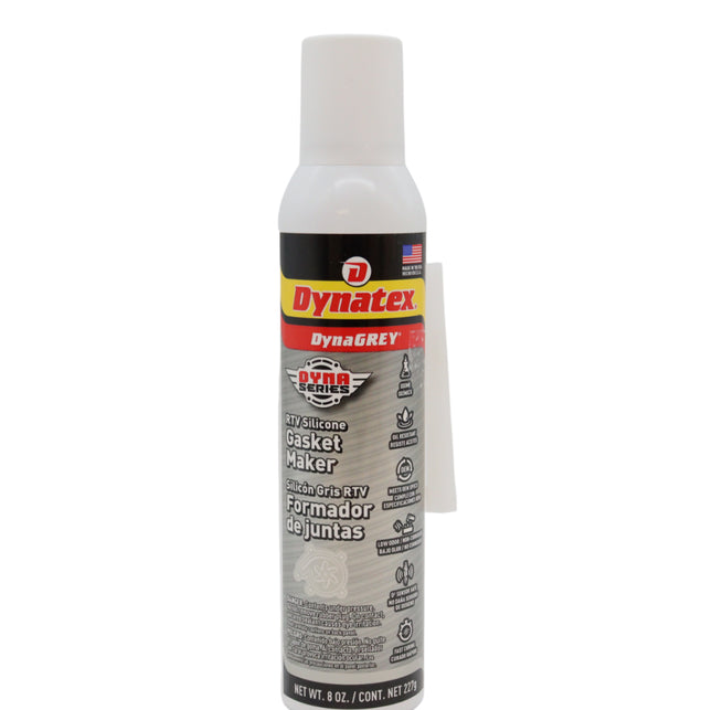 Dynatex DynaGrey RTV Silicone Gasket Maker 8oz Auto Can - 500°F High Temperature, Sensor Safe, Low Odor, and Non-Corrosive Silicone Sealing Compound Made in the USA (Single)