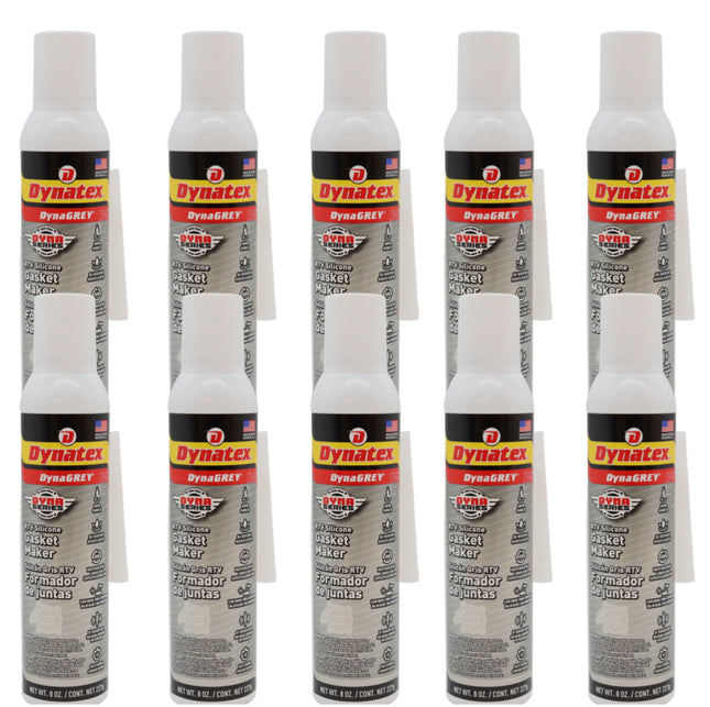 Dynatex DynaGrey RTV Silicone Gasket Maker 8oz Auto Can - 500°F High Temperature, Sensor Safe, Low Odor, and Non-Corrosive Silicone Sealing Compound Made in the USA (10-Pack)