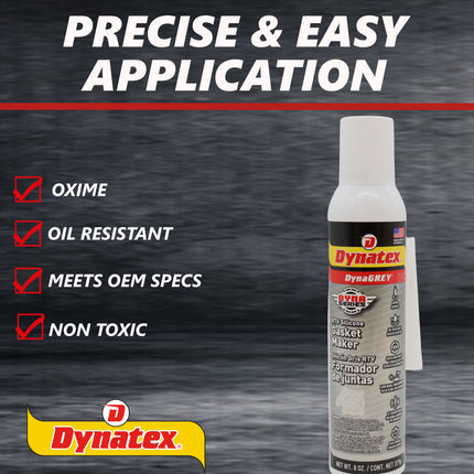 Dynatex DynaGrey RTV Silicone Gasket Maker 8oz Auto Can - 500 Degrees F High Temperature, Sensor Safe, Low Odor, and Non-Corrosive Silicone Sealing Compound Made in the USA (2-Pack)