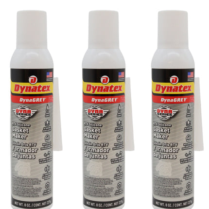 Dynatex DynaGrey RTV Silicone Gasket Maker 8oz Auto Can - 500°F High Temperature, Sensor Safe, Low Odor, and Non-Corrosive Silicone Sealing Compound Made in the USA (3-Pack)