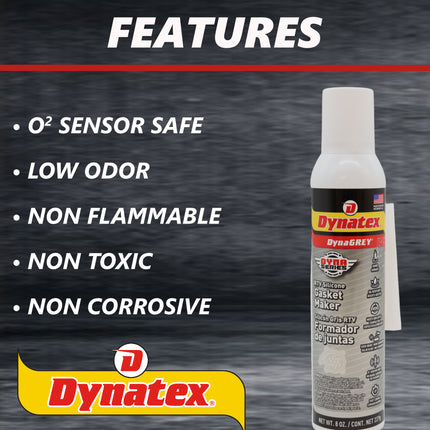 Dynatex DynaGrey RTV Silicone Gasket Maker 8oz Auto Can - 500°F High Temperature, Sensor Safe, Low Odor, and Non-Corrosive Silicone Sealing Compound Made in the USA (3-Pack)