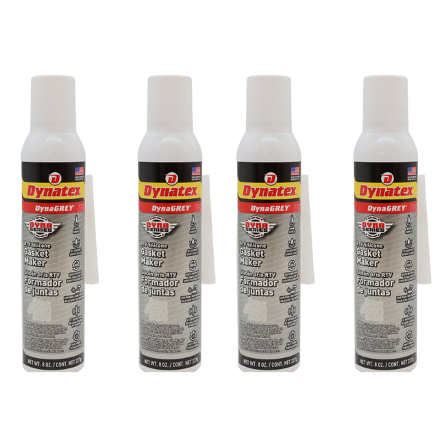 Dynatex DynaGrey RTV Silicone Gasket Maker 8oz Auto Can - 500 Degrees F High Temperature, Sensor Safe, Low Odor, and Non-Corrosive Silicone Sealing Compound Made in the USA (4-Pack)