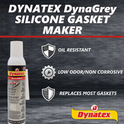 Dynatex DynaGrey RTV Silicone Gasket Maker 8oz Auto Can - 500 Degrees F High Temperature, Sensor Safe, Low Odor, and Non-Corrosive Silicone Sealing Compound Made in the USA (4-Pack)