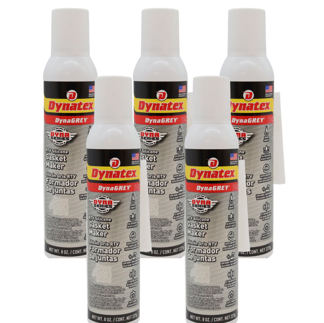 Dynatex DynaGrey RTV Silicone Gasket Maker 8oz Auto Can - 500°F High Temperature, Sensor Safe, Low Odor, and Non-Corrosive Silicone Sealing Compound Made in the USA (5-Pack)
