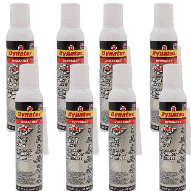 Dynatex DynaGrey RTV Silicone Gasket Maker 8oz Auto Can - 500°F High Temperature, Sensor Safe, Low Odor, and Non-Corrosive Silicone Sealing Compound Made in the USA (8-Pack)