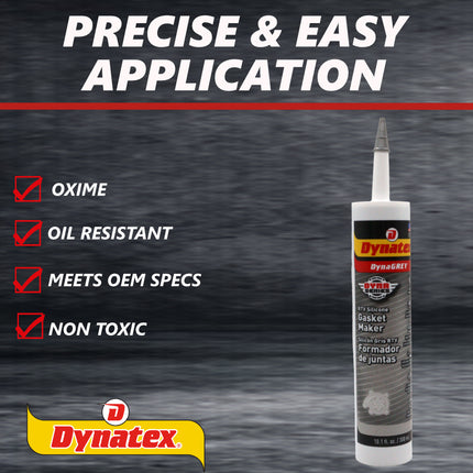 Dynatex DynaGrey RTV Silicone Gasket Maker 10.1oz Caulk Tube - 500°F High Temperature, Sensor Safe, Low Odor, and Non-Corrosive Silicone Sealing Compound Made in the USA [10-Pack]