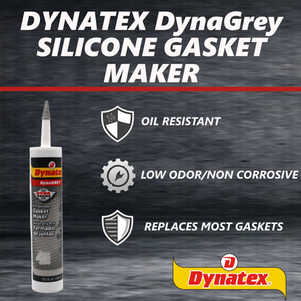 Dynatex DynaGrey RTV Silicone Gasket Maker 10.1oz Caulk Tube - 500°F High Temperature, Sensor Safe, Low Odor, and Non-Corrosive Silicone Sealing Compound Made in the USA [2-Pack]