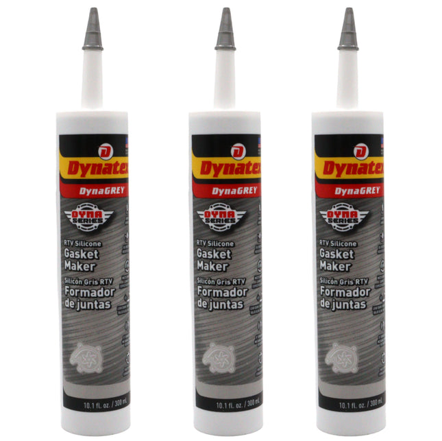 Dynatex DynaGrey RTV Silicone Gasket Maker 10.1oz Caulk Tube - 500°F High Temperature, Sensor Safe, Low Odor, and Non-Corrosive Silicone Sealing Compound Made in the USA [3-Pack]