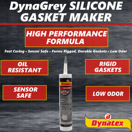 Dynatex DynaGrey RTV Silicone Gasket Maker 10.1oz Caulk Tube - 500°F High Temperature, Sensor Safe, Low Odor, and Non-Corrosive Silicone Sealing Compound Made in the USA [3-Pack]