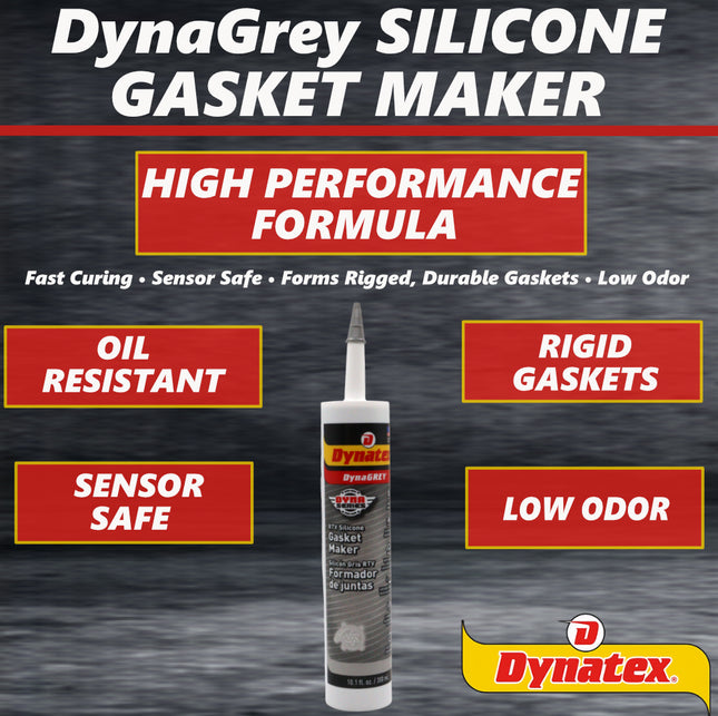 Dynatex DynaGrey RTV Silicone Gasket Maker 10.1oz Caulk Tube - 500°F High Temperature, Sensor Safe, Low Odor, and Non-Corrosive Silicone Sealing Compound Made in the USA [3-Pack]