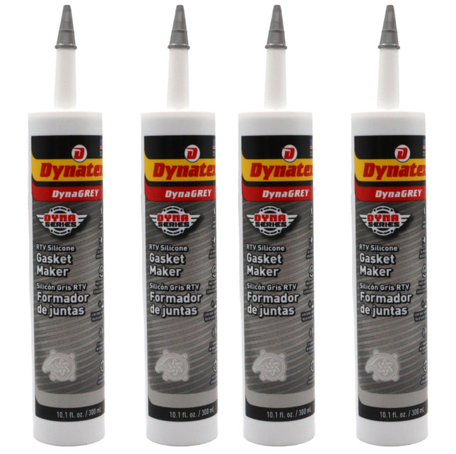 Dynatex DynaGrey RTV Silicone Gasket Maker 10.1oz Caulk Tube - 500°F High Temperature, Sensor Safe, Low Odor, and Non-Corrosive Silicone Sealing Compound Made in the USA [4-Pack]