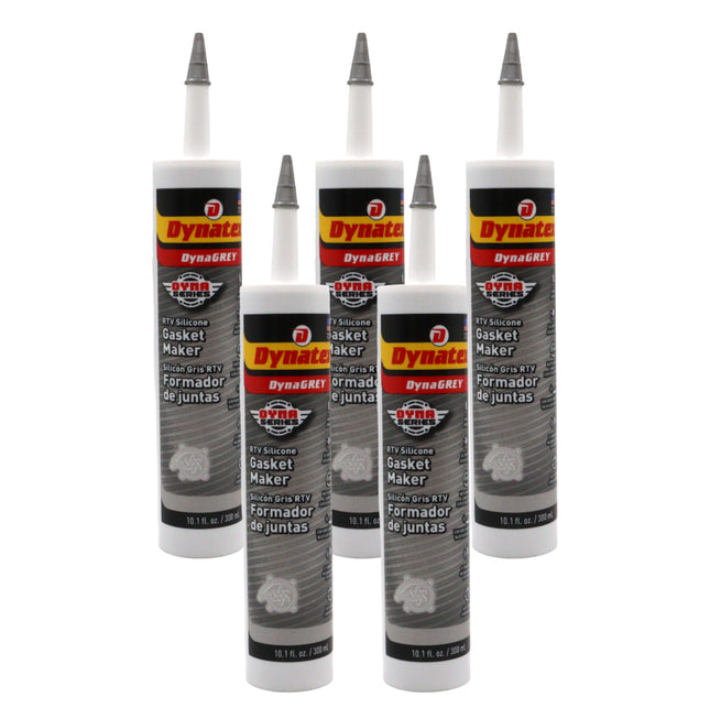 Dynatex DynaGrey RTV Silicone Gasket Maker 10.1oz Caulk Tube - 500°F High Temperature, Sensor Safe, Low Odor, and Non-Corrosive Silicone Sealing Compound Made in the USA [5-Pack]