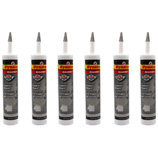 Dynatex DynaGrey RTV Silicone Gasket Maker 10.1oz Caulk Tube - 500 Degrees F High Temperature, Sensor Safe, Low Odor, and Non-Corrosive Silicone Sealing Compound Made in the USA [6-Pack]