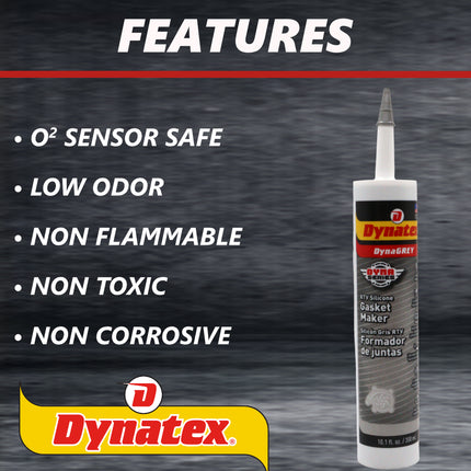 Dynatex DynaGrey RTV Silicone Gasket Maker 10.1oz Caulk Tube - 500 Degrees F High Temperature, Sensor Safe, Low Odor, and Non-Corrosive Silicone Sealing Compound Made in the USA [6-Pack]