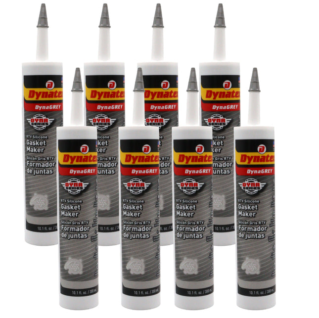 Dynatex DynaGrey RTV Silicone Gasket Maker 10.1oz Caulk Tube - 500°F High Temperature, Sensor Safe, Low Odor, and Non-Corrosive Silicone Sealing Compound Made in the USA [8-Pack]