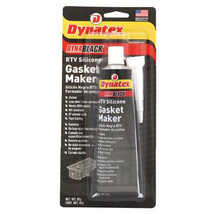 Dynatex DynaBlack RTV Silicone Gasket Maker 85g Tube - 500°F High Temperature, Sensor Safe, Low Odor, and Non-Corrosive Silicone Sealing Compound Made in the USA (Single)