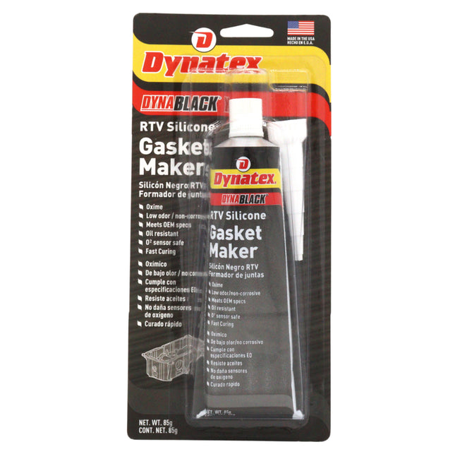 Dynatex DynaBlack RTV Silicone Gasket Maker 85g Tube - 500°F High Temperature, Sensor Safe, Low Odor, and Non-Corrosive Silicone Sealing Compound Made in the USA (Single)