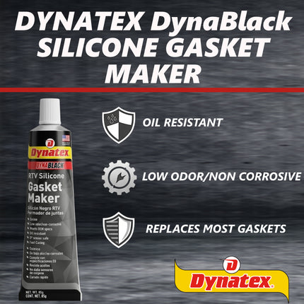 Dynatex DynaBlack RTV Silicone Gasket Maker 85g Tube - 500°F High Temperature, Sensor Safe, Low Odor, and Non-Corrosive Silicone Sealing Compound Made in the USA (Single)