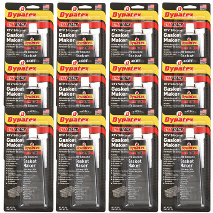 Dynatex DynaBlack RTV Silicone Gasket Maker 85g Tube - 500°F High Temperature, Sensor Safe, Low Odor, and Non-Corrosive Silicone Sealing Compound Made in the USA (12-Pack)