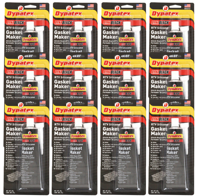 Dynatex DynaBlack RTV Silicone Gasket Maker 85g Tube - 500°F High Temperature, Sensor Safe, Low Odor, and Non-Corrosive Silicone Sealing Compound Made in the USA (12-Pack)
