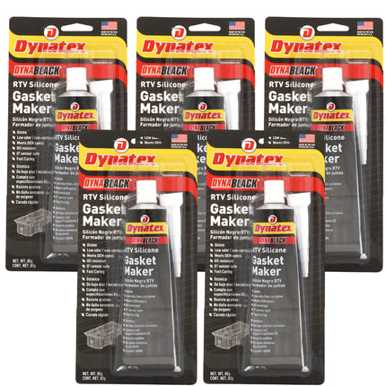Dynatex DynaBlack RTV Silicone Gasket Maker 85g Tube - 500°F High Temperature, Sensor Safe, Low Odor, and Non-Corrosive Silicone Sealing Compound Made in the USA (5-Pack)