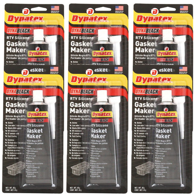 Dynatex DynaBlack RTV Silicone Gasket Maker 85g Tube - 500°F High Temperature, Sensor Safe, Low Odor, and Non-Corrosive Silicone Sealing Compound Made in the USA (6-Pack)