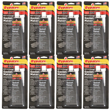Dynatex DynaBlack RTV Silicone Gasket Maker 85g Tube - 500°F High Temperature, Sensor Safe, Low Odor, and Non-Corrosive Silicone Sealing Compound Made in the USA (8-Pack)
