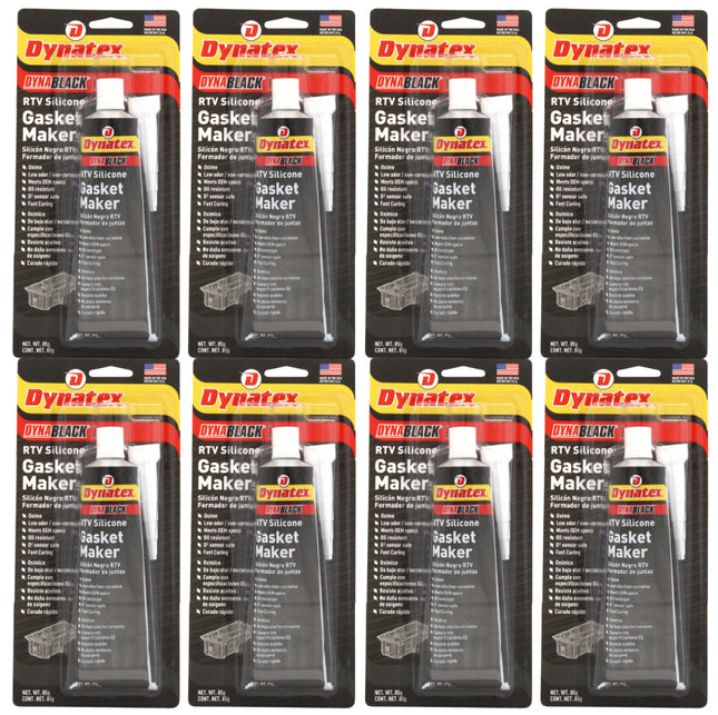 Dynatex DynaBlack RTV Silicone Gasket Maker 85g Tube - 500°F High Temperature, Sensor Safe, Low Odor, and Non-Corrosive Silicone Sealing Compound Made in the USA (8-Pack)