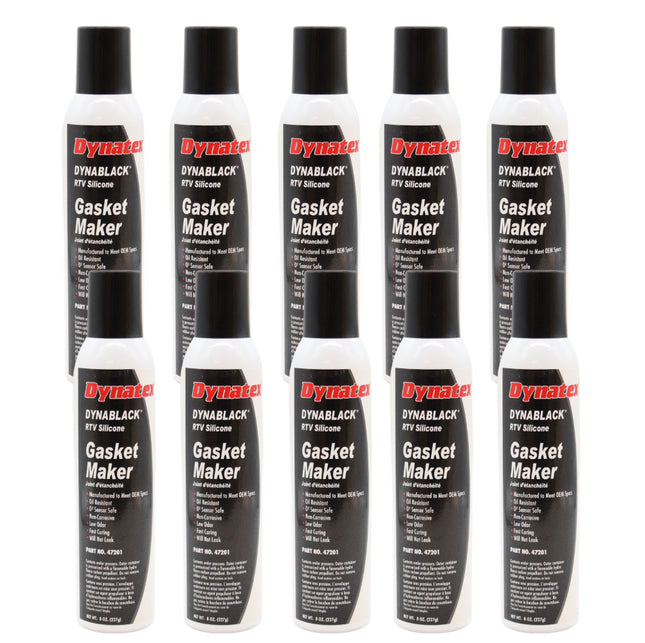 Dynatex DynaBlack RTV Silicone Gasket Maker 8oz Auto Can - 500°F High Temperature, Sensor Safe, Low Odor, and Non-Corrosive Silicone Sealing Compound Made in the USA (10-Pack)
