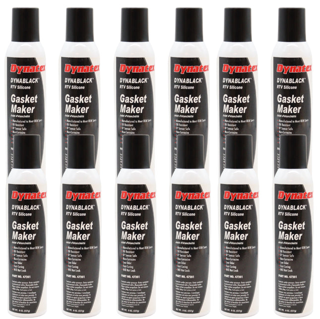 Dynatex DynaBlack RTV Silicone Gasket Maker 8oz Auto Can - 500°F High Temperature, Sensor Safe, Low Odor, and Non-Corrosive Silicone Sealing Compound Made in the USA (12-Pack)